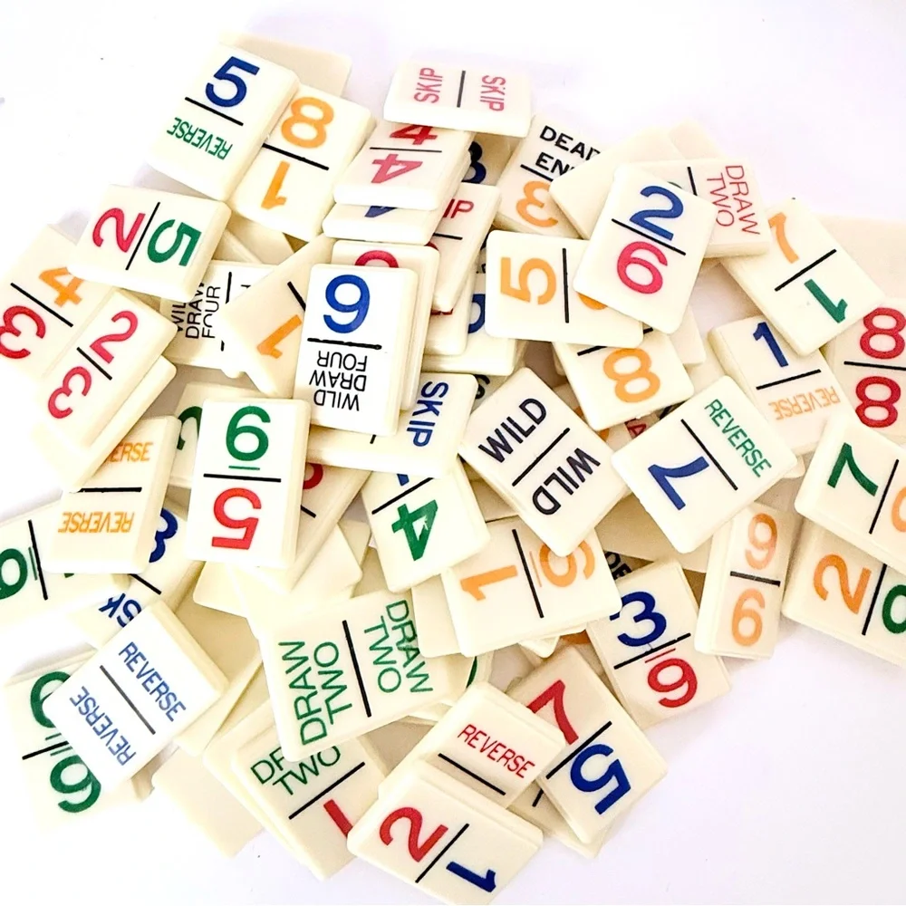 Vintage 1986 UNO Dominos Game Set, Racks, Instructions, Made in Taiwan - Picture 4 of 7